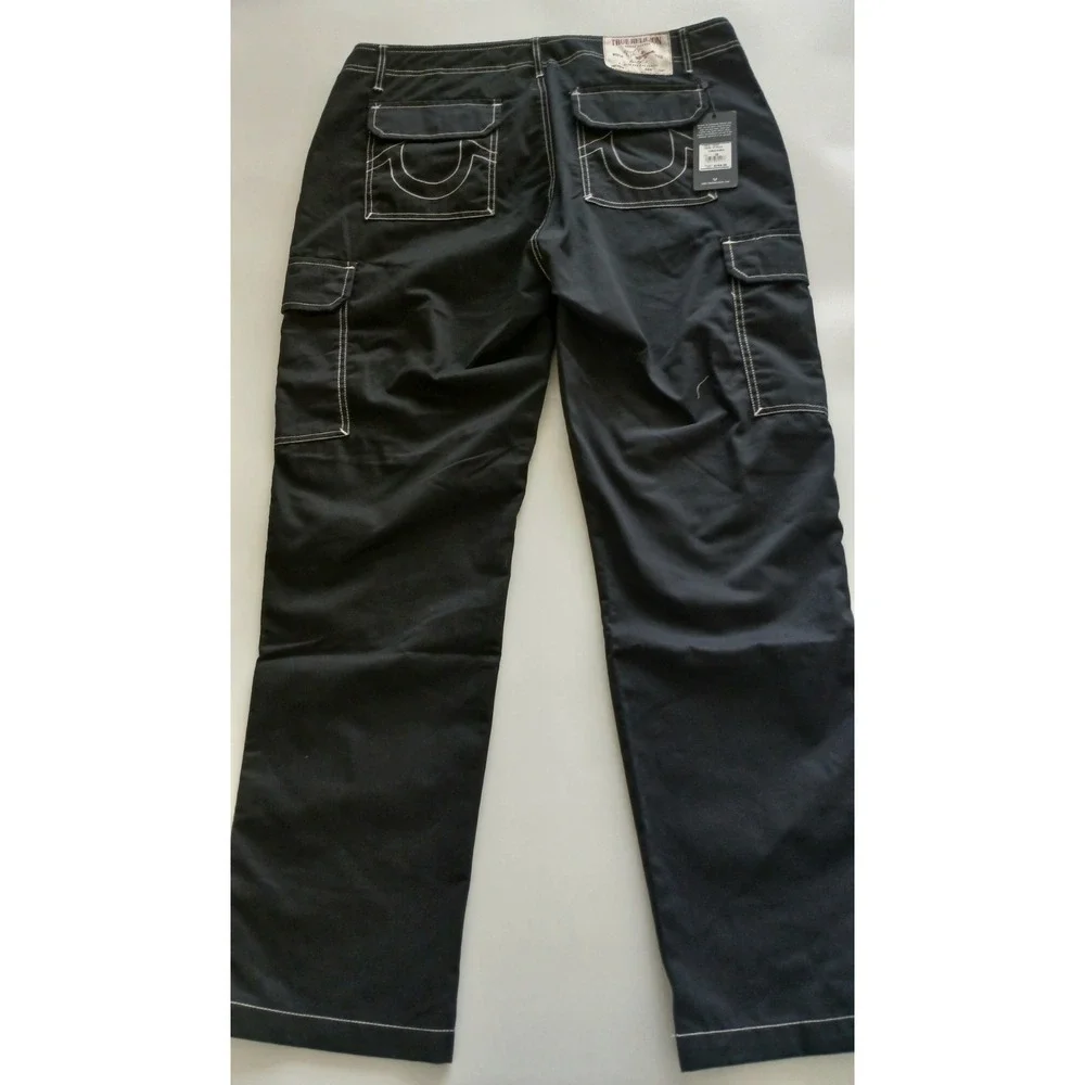 NWT True Religion Baggy Relaxed Fit Cargo Pants Jet Black Men's Size 38 x 30